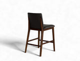 Antonia Solid Wood Counter Stool (Top Grain Leather), Dark Brown